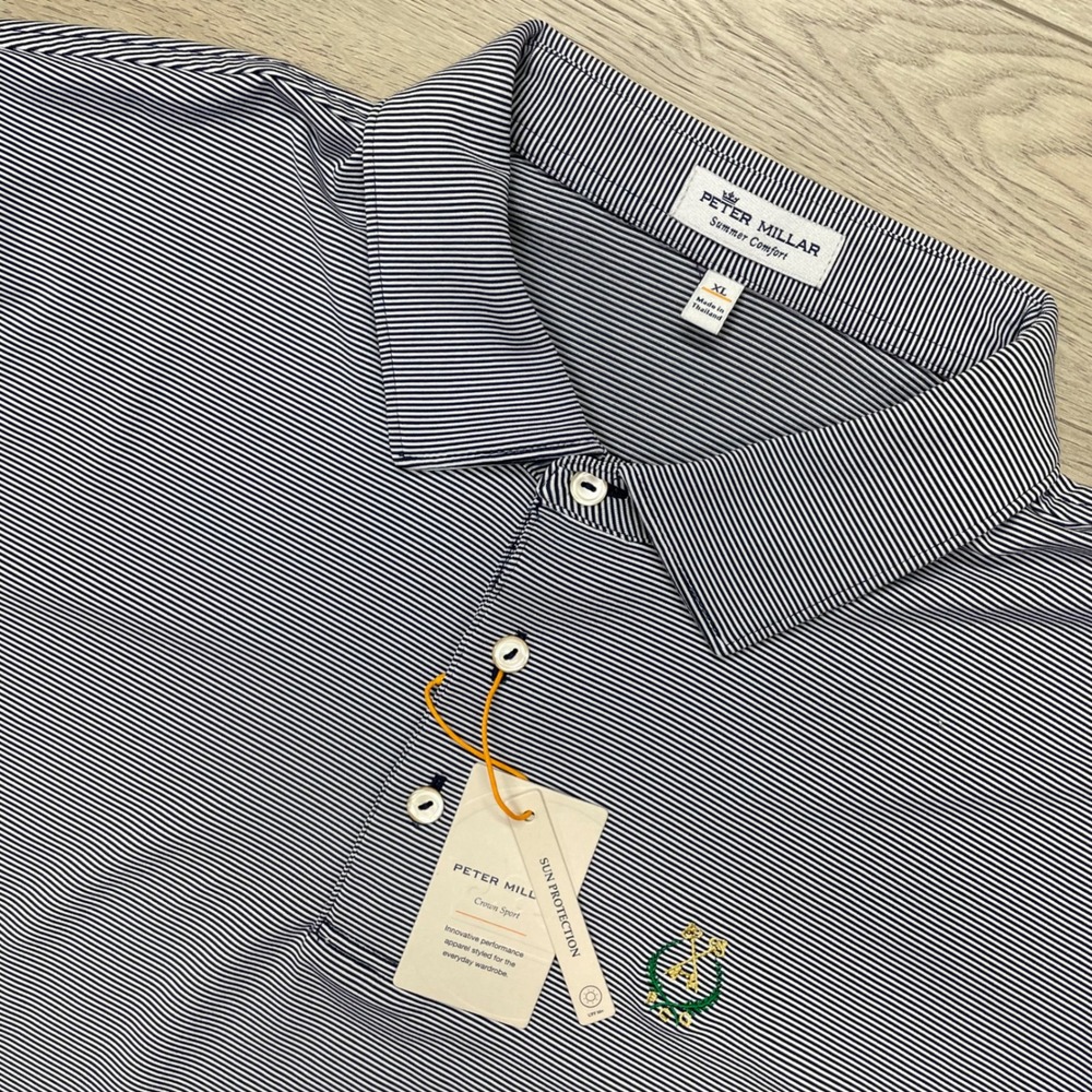 Peter Millar Peachtree Golf Club Polo Men XL Navy Striped READ Summer Comfort